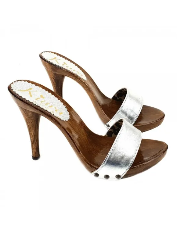 SILVER LEATHER CLOGS