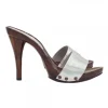SILVER LEATHER CLOGS HEEL 12