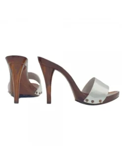 SILVER LEATHER CLOGS HEEL 12