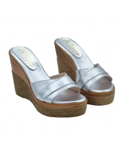SILVER WEDGES IN LEATHER WITH HEEL 11