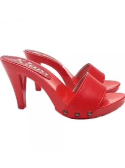 TOTAL RED LEATHER HEEL CLOGS