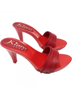 TOTAL RED LEATHER HEEL CLOGS 9