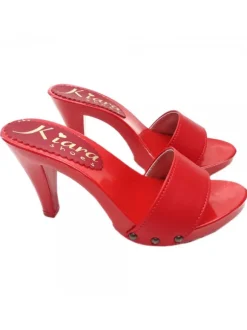TOTAL RED LEATHER HEEL CLOGS