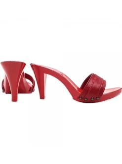 TOTAL RED LEATHER HEEL CLOGS 9