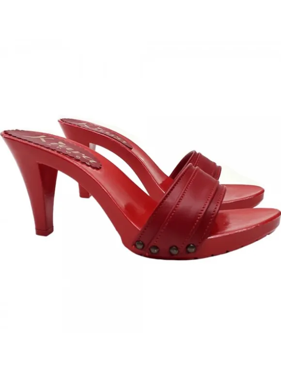 TOTAL RED LEATHER HEEL CLOGS 9
