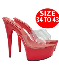 TRANSPARENT RED CLOGS WITH HIGH HEEL