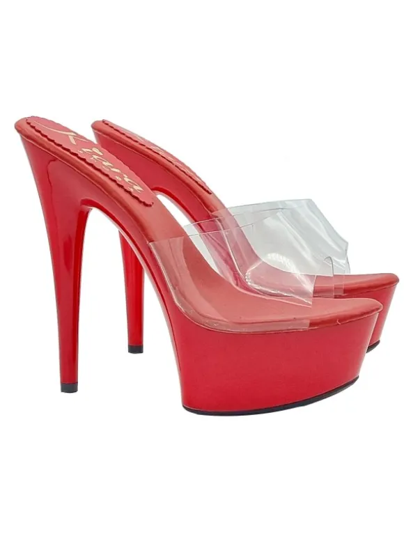 TRANSPARENT RED CLOGS WITH HIGH HEEL