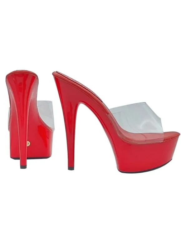 TRANSPARENT RED CLOGS WITH HIGH HEEL