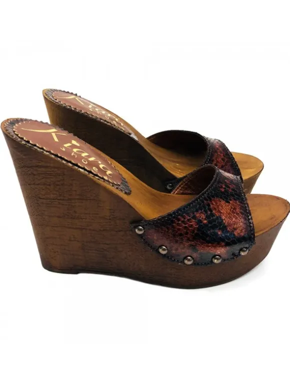 WEDGE CLOGS IN HAZEL PYTHON LEATHER