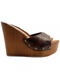 WEDGE CLOGS IN PYTHON LEATHER