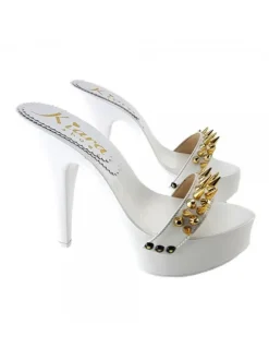 WHITE CLOG HEEL GOLDEN STUDS