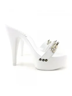 WHITE CLOG HEEL SILVER STUDS