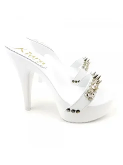 WHITE CLOG HEEL SILVER STUDS