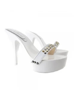WHITE CLOG SILVER STUDS HEEL 13