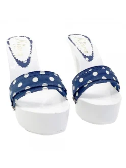 WHITE CLOGS WITH BLUE POLKA DOT BAND