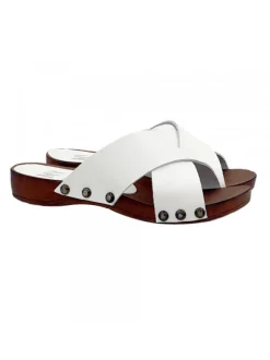 WHITE CLOGS WITH CROSSED LEATHER BANDS