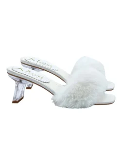 WHITE CLOGS WITH FUR AND TRANSPARENT HEEL