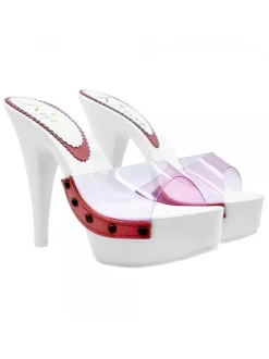 WHITE CLOGS WITH PINK GLASS BAND