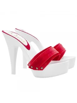 WHITE CLOGS WITH RED VELVET BAND