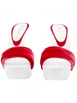 WHITE CLOGS WITH RED VELVET BAND