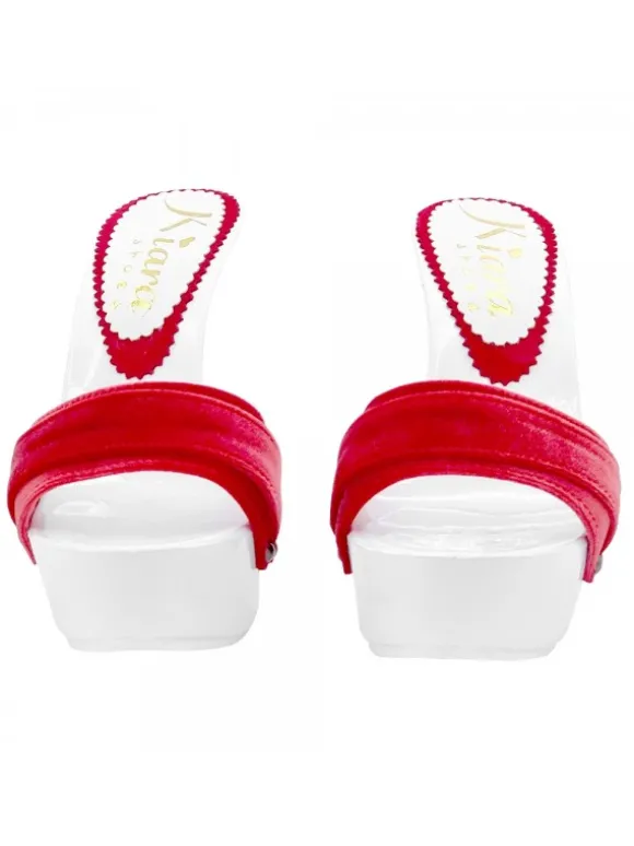WHITE CLOGS WITH RED VELVET BAND
