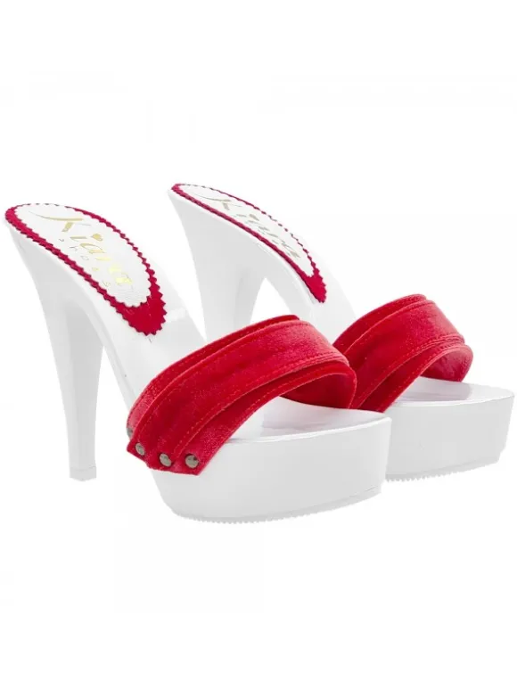 WHITE CLOGS WITH RED VELVET BAND