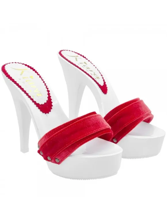 WHITE CLOGS WITH RED VELVET BAND