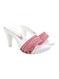 WHITE HEEL CLOGS WITH RED PIN-UP STYLE UPPER