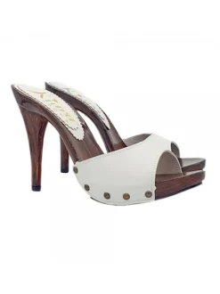 WHITE LEATHER CLOGS HEEL 12