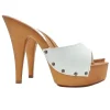 WHITE LEATHER CLOGS WITH 13 CM HEEL