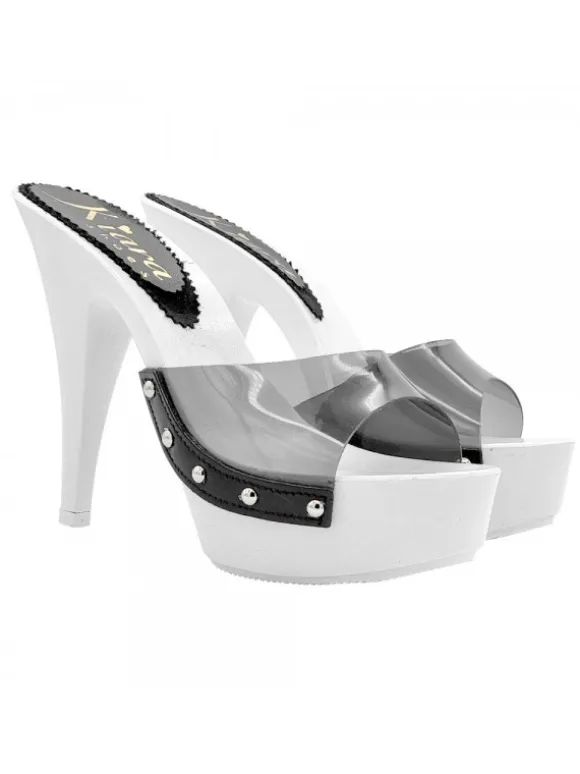 WHITE SANDALS WITH BLACK TRANSPARENT BAND
