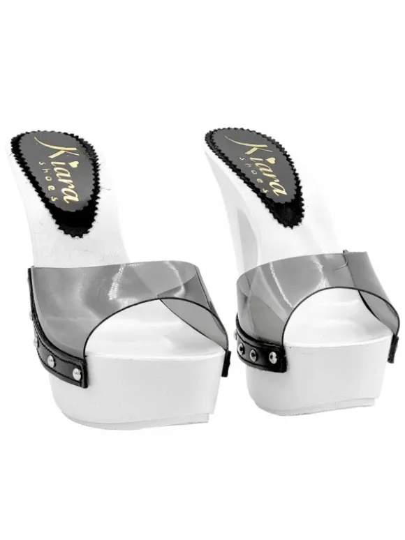 WHITE SANDALS WITH BLACK TRANSPARENT BAND