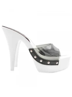 WHITE SANDALS WITH BLACK TRANSPARENT BAND