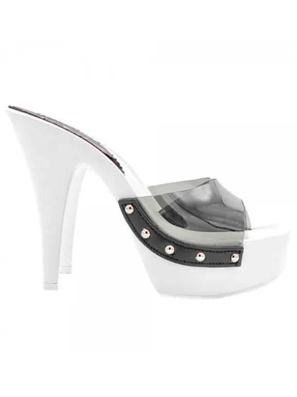 WHITE SANDALS WITH BLACK TRANSPARENT BAND
