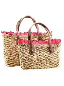 WICKER BAG WITH RED POLKA DOT LACE