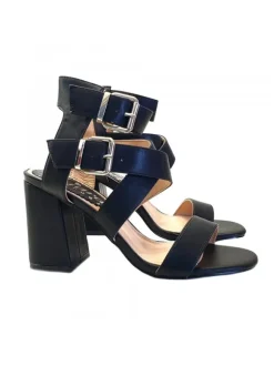 WOMAN'S FASHION BLACK SANDAL WITH DOUBLE ANKLE STRAP