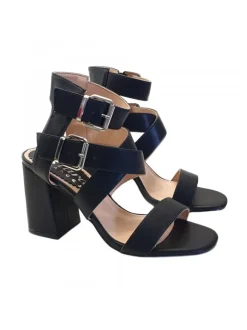 WOMAN'S FASHION BLACK SANDAL WITH DOUBLE ANKLE STRAP