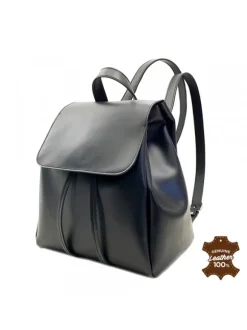 WOMEN'S BLACK LEATHER BACKPACK