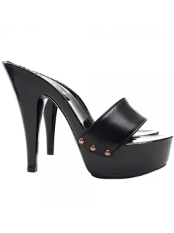 WOMEN'S BLACK LEATHER HEEL CLOG