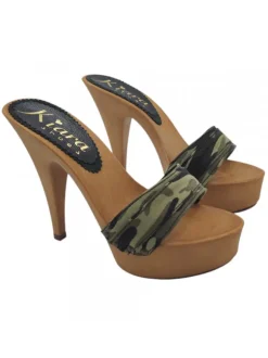 Women's clogs 13cm heel | double band in camouflage fabric