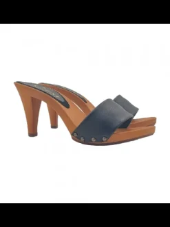 Women's clogs heel 9 black leather upper