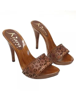 WOMEN'S CLOGS IN LASERED LEATHER AND HIGH HEEL