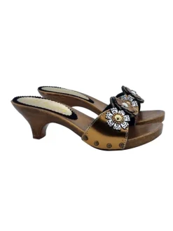 women's clogs Vintage style with accessory - 6 cm heel