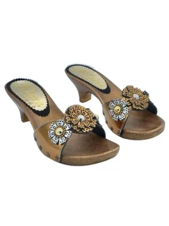 women's clogs Vintage style with accessory - 6 cm heel