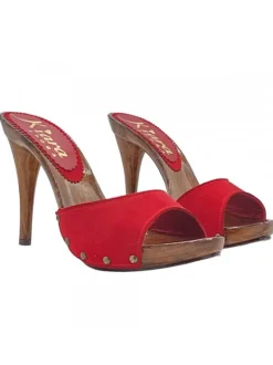 Women's clogs with 12 cm heel and red leather upper