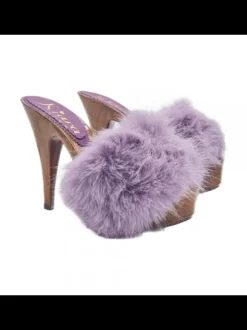 WOMEN'S CLOGS WITH LILAC FUR & HIGH HEELS