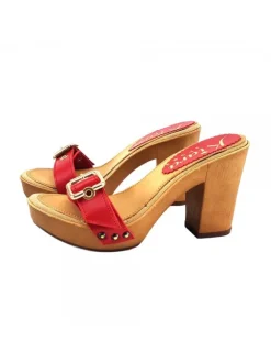 Women's Comfort RED clogs natural leather