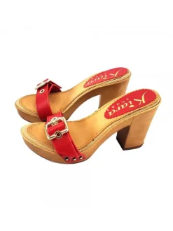 Women's Comfort RED clogs natural leather