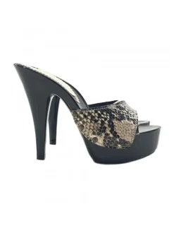 WOMEN'S LEATHER PYTHON PATTERN CLOGS HEEL 13