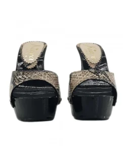 WOMEN'S LEATHER PYTHON PATTERN CLOGS HEEL 13